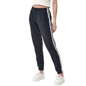 John Galt Black Jogger Sweatpants in Black with white stripes - One Size